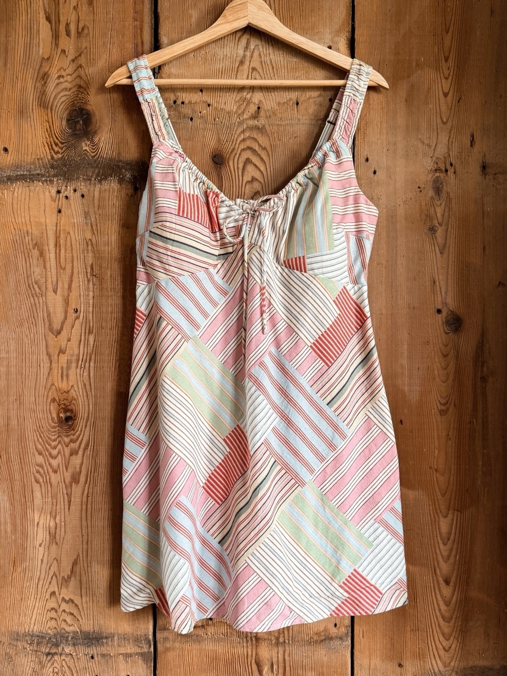 Sz LP Abercrombie & Fitch Bra-Free Tie Front Linen Blend Milkmaid Mini Dress NWT